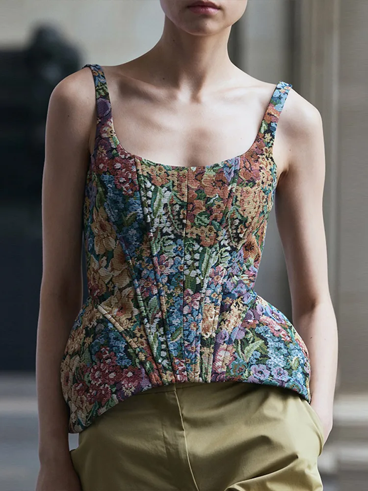 Fashion Spaghetti Strap Short Skinny Women's Top Sleeveless Print Ruffles Panelled Sexy Lady 2026 Summer Streetwear Female Coat