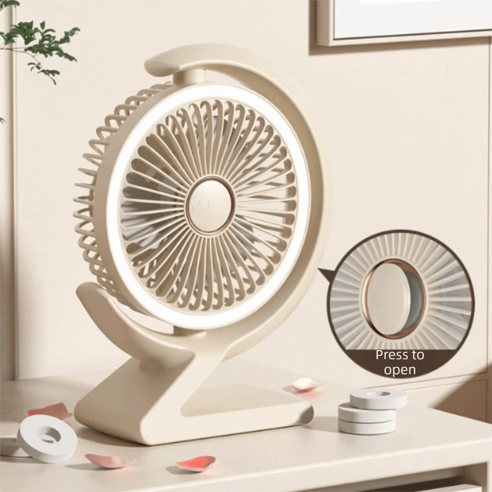 Crescent Shape Mini Desk Fan LED Light Compact Lightweight Personal Air Circulator USB Powered Ultra Quiet Crescent Light Fan