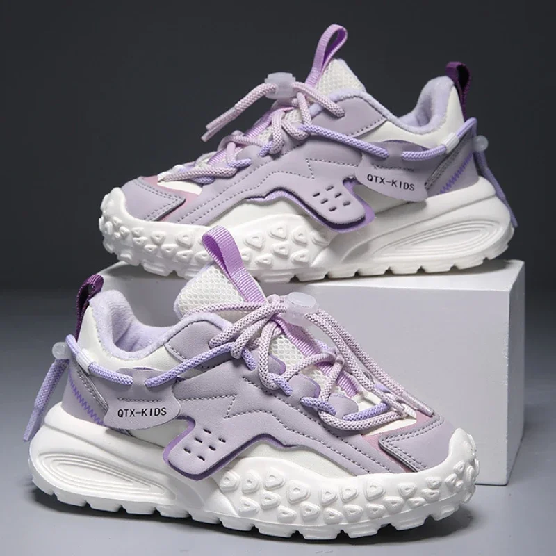 Board Shoes Kids Sneakers Thick Sole Shock Absorption Leather Running Shoes Boys Girls Trainers Sports Casual Children Footwear