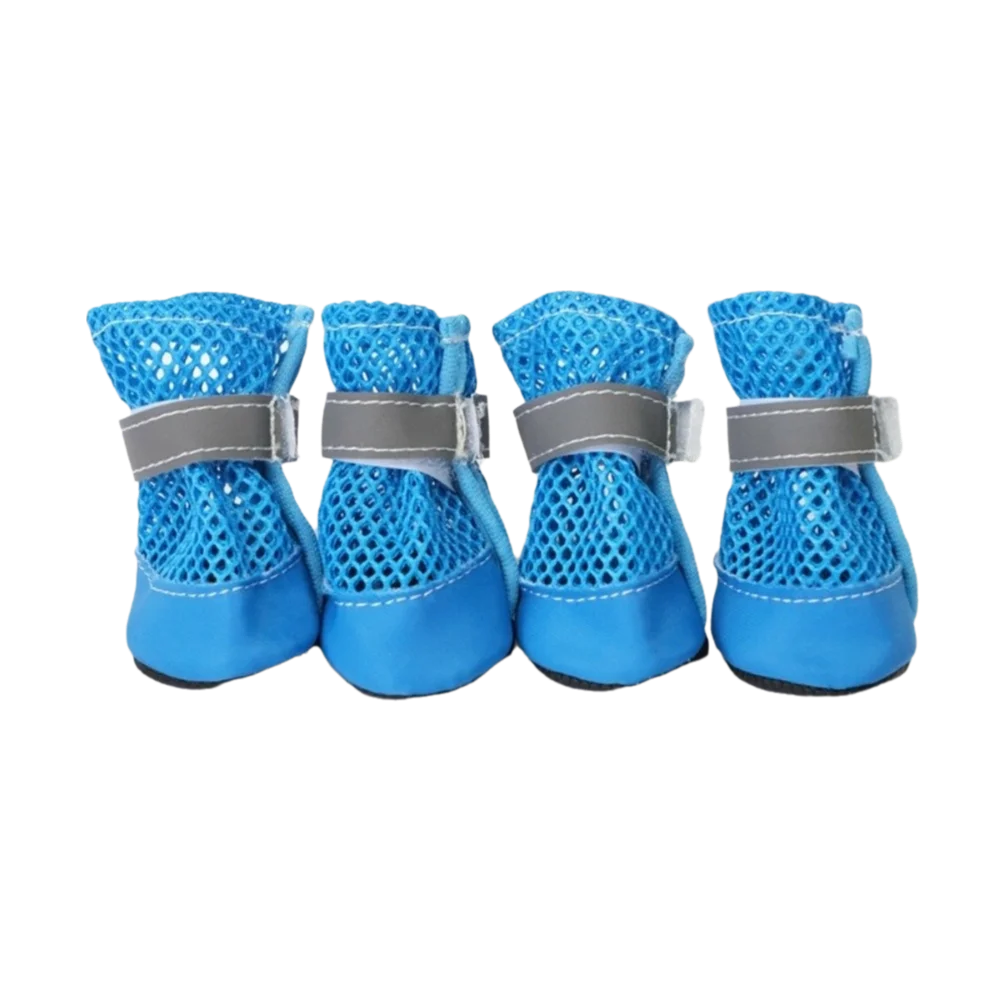 4PCS/SET Comfortable Non-Slip Pet Mesh Shoes Breathable Adjustable Dog Sneakers Lightweight Soft Sole Pet Paw Protector Walking