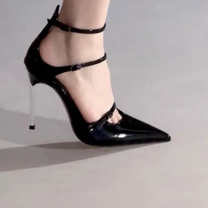 Women\'s Thin Toe Sandals Spring New Pointed Head Shallow Mouth Metal Buckle Anti-slip Wear-resistant High Heels