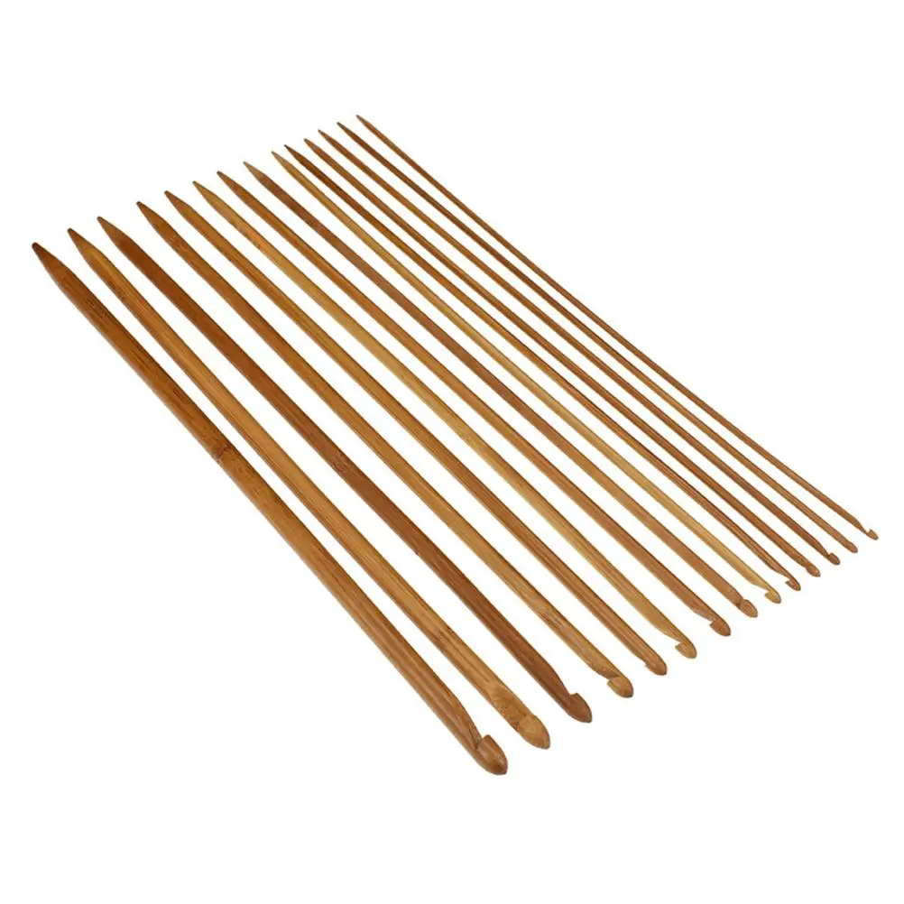 

14PCS Bamboo Crochet Hook Kit Lightweight Smooth Knitting Needle Ergonomic Grip DIY Weaving Tool Set Sweater Scarf Hat Making