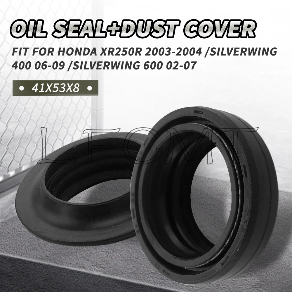 41x53x8 Front Fork Oil Seal & 41*53 Dust Cover Fit for HONDA XR250R XR 250R 2003-2004 SILVERWING 400 06-09 SILVERWING 600 02-07