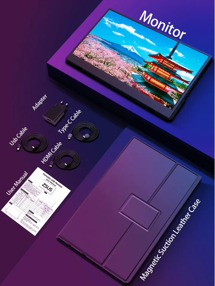 ZSUS ポータブルモニター 新品未使用 ZSUS-15.6インチポータブルモニター,1080p,dr 16:9,xbox,ps4,5スイッチ