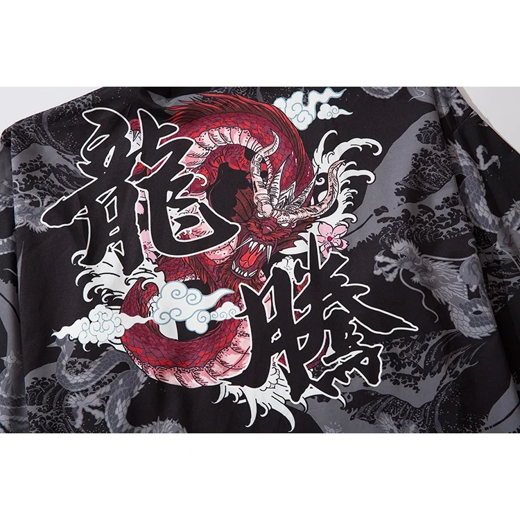 سترة صوفية فضفاضة على الموضة للنساء والرجال Harajuku كيمونو Dragon Print Cosplay Yukata #4