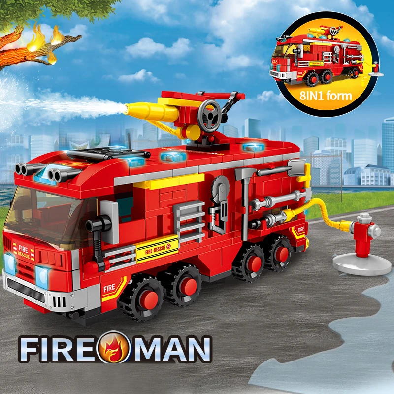 ToylinX Fire Station Model Building Blocks Truck Helicopter Firefighter Bricks City Educational Boy Toys for Children Gift