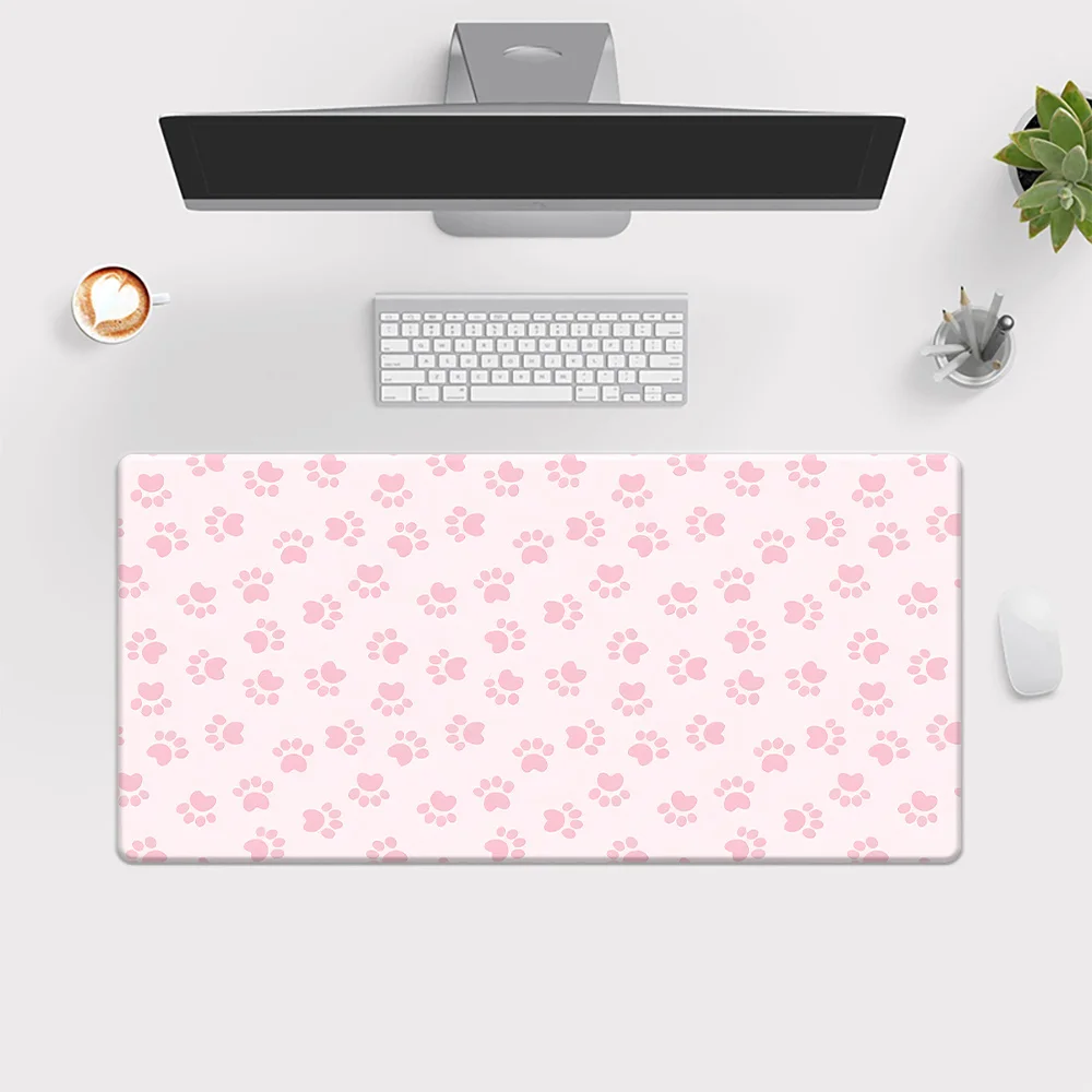 Pink Paw Print Large Desk Mat, Non-Slip Mouse Pad for Office & Gaming