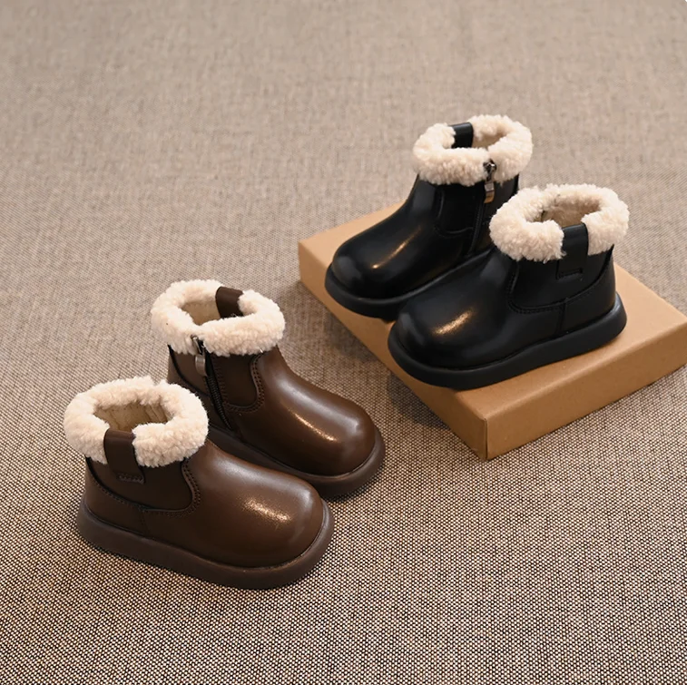 England Style Winter Fashion Boots for Girls Thicken Warm Faux Fur Snow Boots Soft-soled Anti-slippery Fashion Boots Girl