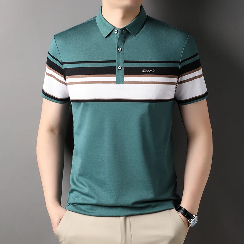 Top Grade Yarn-dyed Process Cotton Summer Luxury Fashions Casual Stripped Polo Shirt For Men Logo Short Sleeve Tops Men Clothing