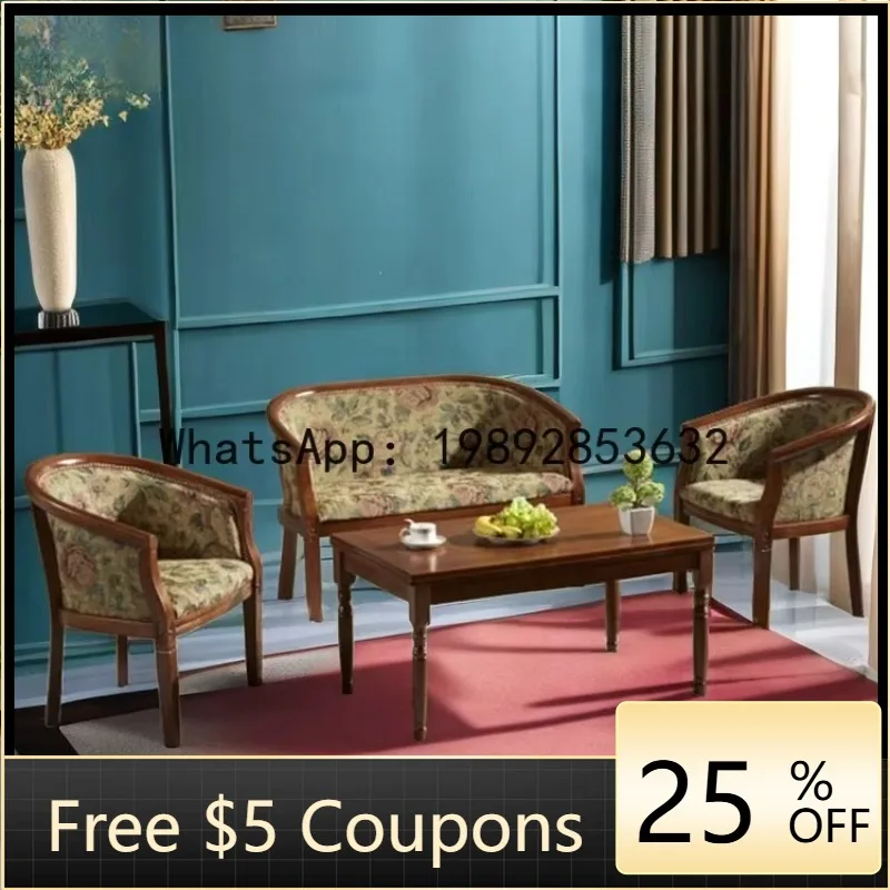 Z3  Solid Wood Sofa Hotel Cafe Four-Piece Set Armchair Full Solid Wood Rectangular Armchair Table Set