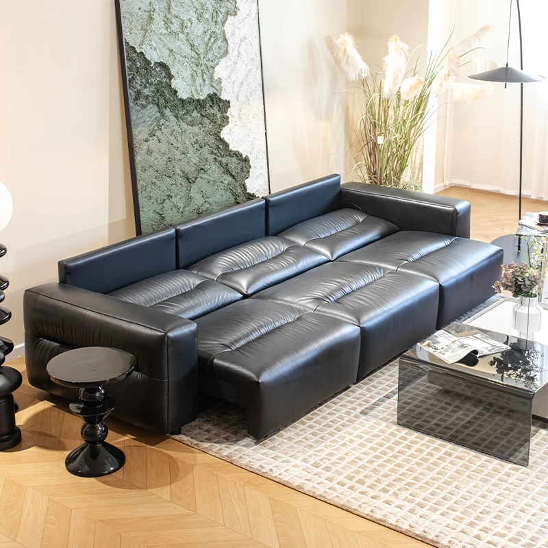 Electric Genuine Leather Modern Eco-Friendly Upholstered Sofa Bed Set Sponge Filling Square Design for Living Room & Hotel