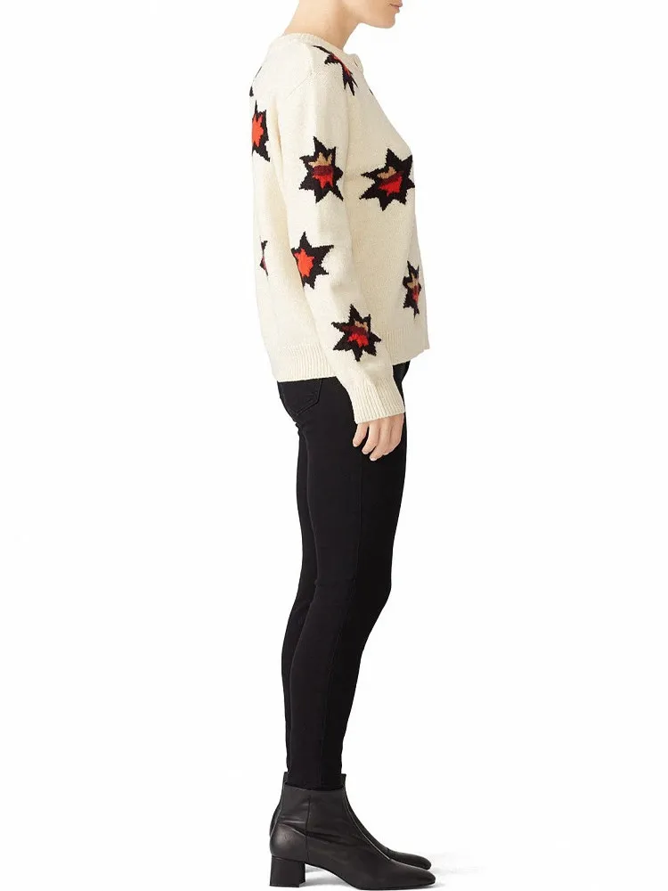 الخريف الشتاء محبوك سترة صوفية المرأة العلوي المطرزة نجمة خماسية زرر 42% الصوف 0% اللاما الشعر سترة