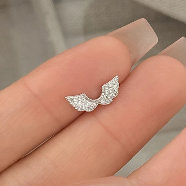 1 Pcs S999 Sterling Silver Needle Geometric Wing Full Zircon Stud Earrings for Charming Women Fashion Jewelry Cute Accessories