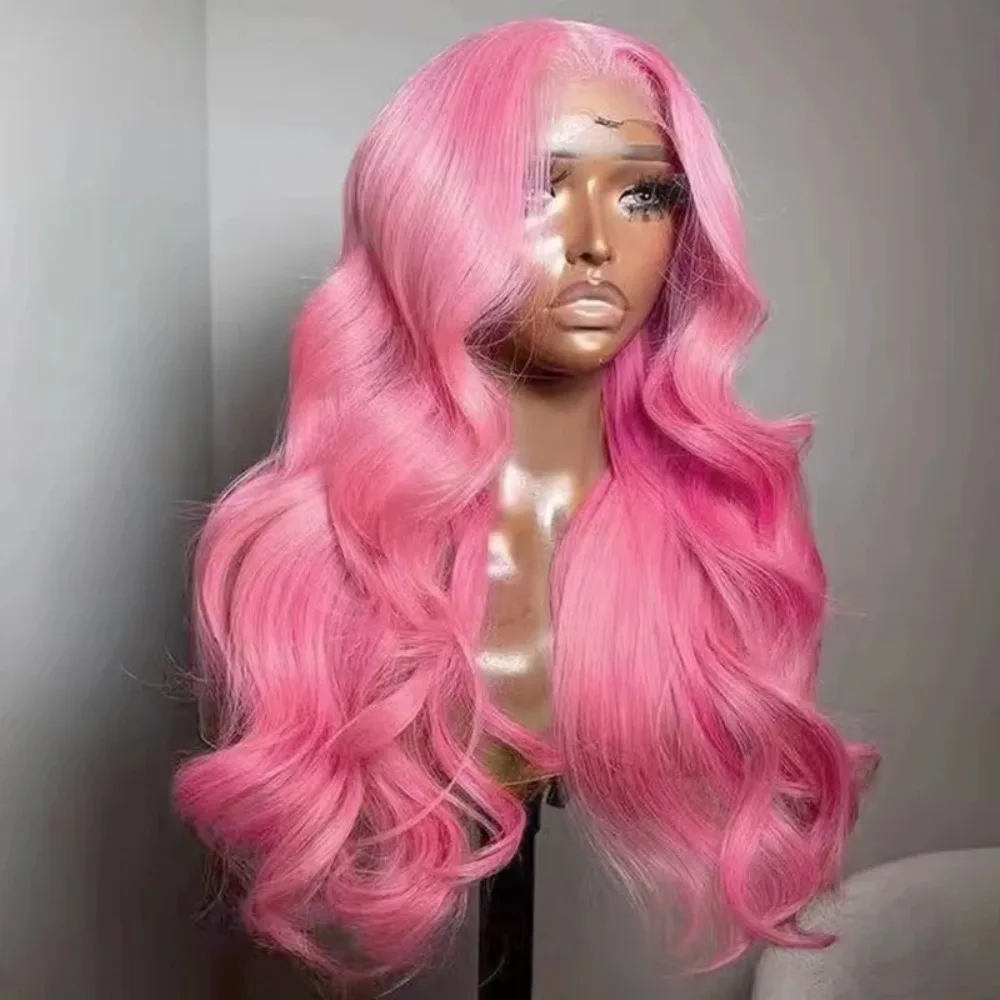 Pink Lace Front Wig for Women Girls Middle Part Long Body Wave Pink Wig Heat Resistant Daily Cosplay Party Wig Glueless Wigs