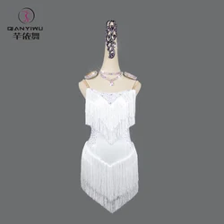 2026 New White Women Latin Dance Dress Sexy Outdoor Woman Ballroom Party Fringe Skirt Practice Wear Line suit Girl Sports Stage