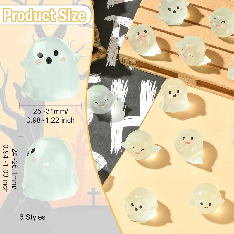 3/6pcs Glow in the Dark Mini Resin Figurines Halloween Micro Miniatures for Micro Landscape Home Garden Craft DIY Decorations