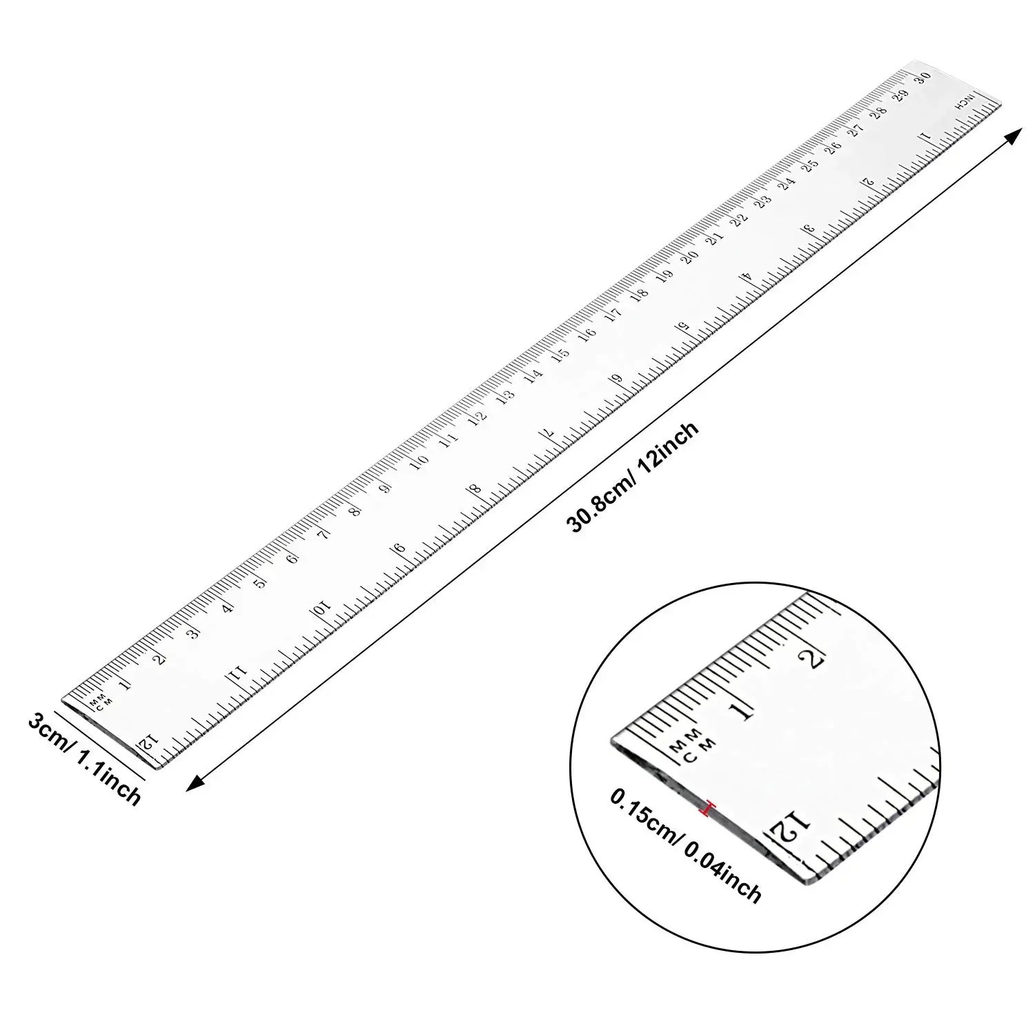 20-Pack 12-Inch Rulers - Clear Plastic Flexible Inch Metric School Office