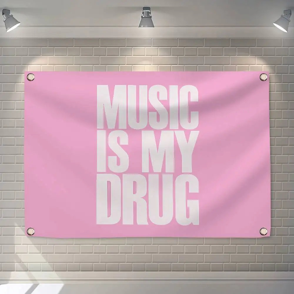 Music Is My Drug Luxury 150x200cm 60x90cm Flag Decoration Outdoor Picnic Party Home Camping Party Art Hanging Banner