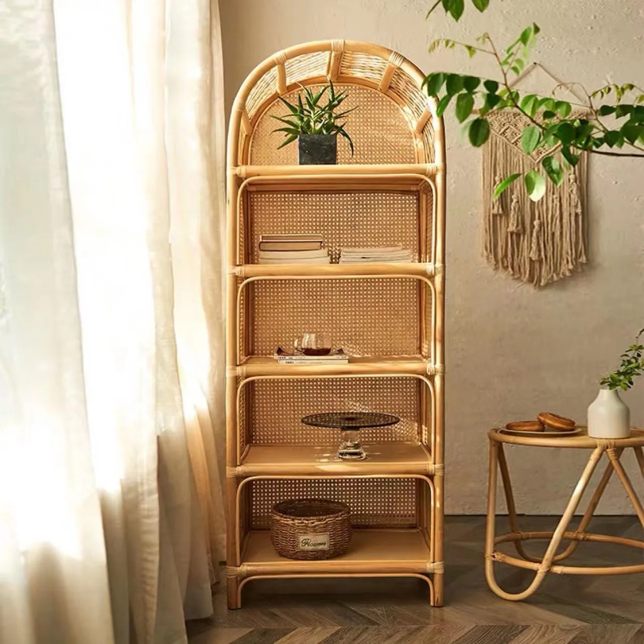 

Japanese-style rattan bookshelf display cabinet Small apartment household storage locker Modern simple and creative rattan locke