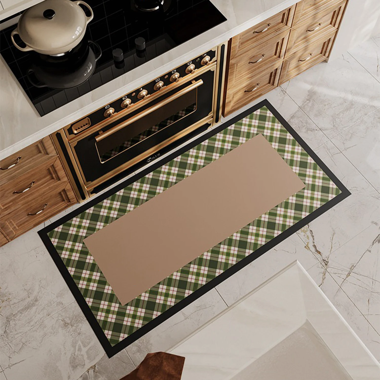 Retro Kitchen Floor Mat Home Decoration PVC Leather Kitchen Carpet Waterproof Oil-proof Long Strip Runner Rug 러그 Alfombra Cocina