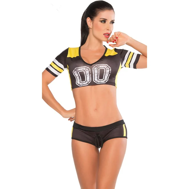 Sexy Cheerleader Sleeveless Crop Tops and Shorts Set Stage Performance Football  Costume For Women 4