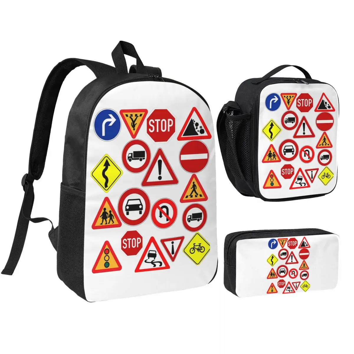 Outdoor Recreational Backbacking Road Sign Backpack BookBag School Bag Shoulder Bags 3ps Insulated Lunch Bag Pencil Case