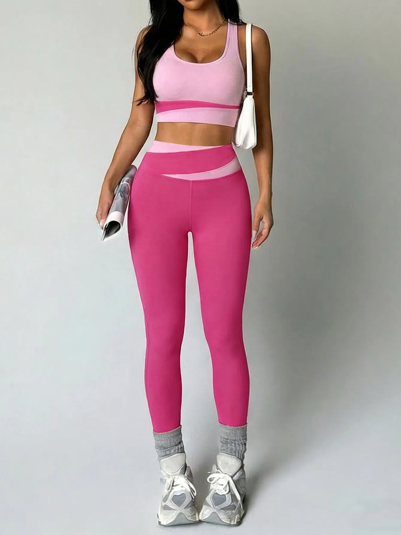 Colorblock Sportswear Set, Women's Tank Top High Waist Tight Long Pants, Yoga Two-Piece Set, Comfortable and Stylish