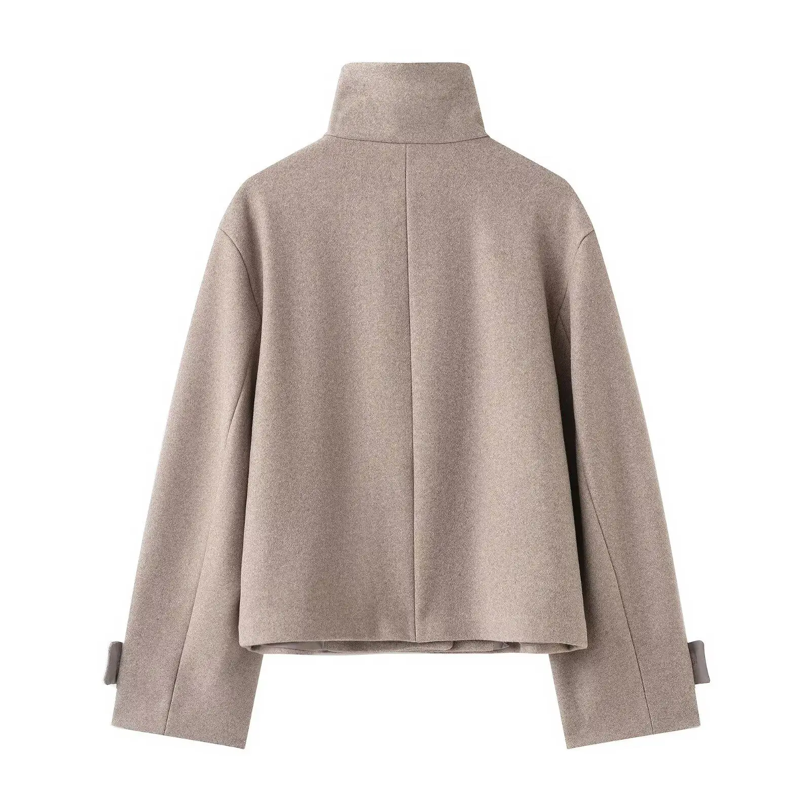 2026 Women's Cropped Wool Blend Jacket Stand Collar Asymmetrical Button Front Short Wool Coat Casual Winter Outerwear Streetwear