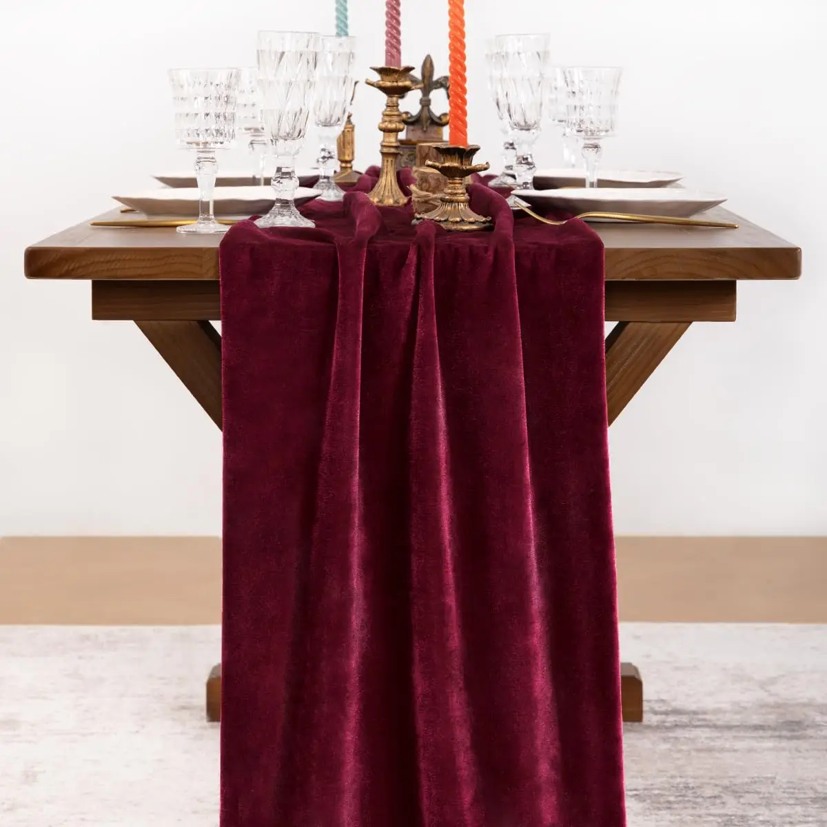 Luxury Burgundy Velvet Christmas Table Runner – 10-Foot Elegant Holiday Table Décor 2