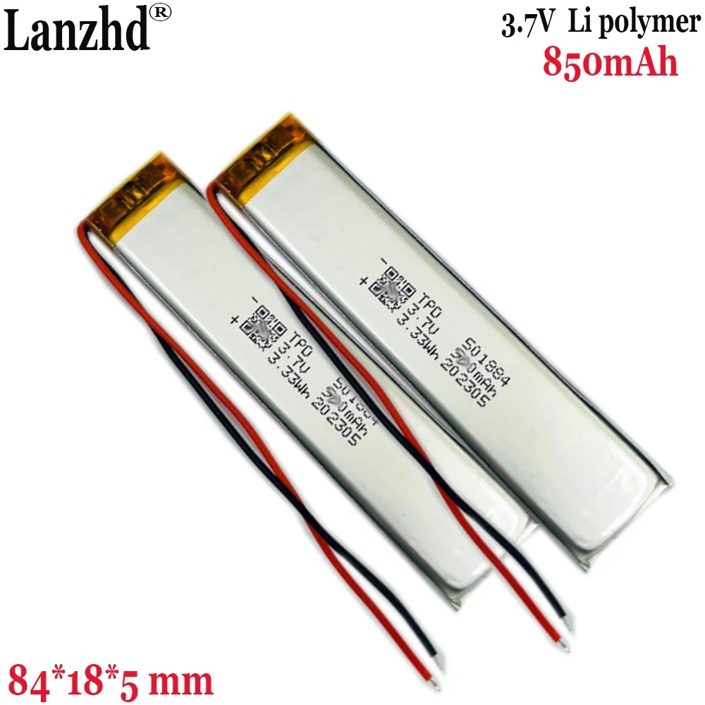 3.7V Li Polymer 501884 850mAh Lithium Battery For Wardrobe Light Cabinet Light  long strip rechargeable battery