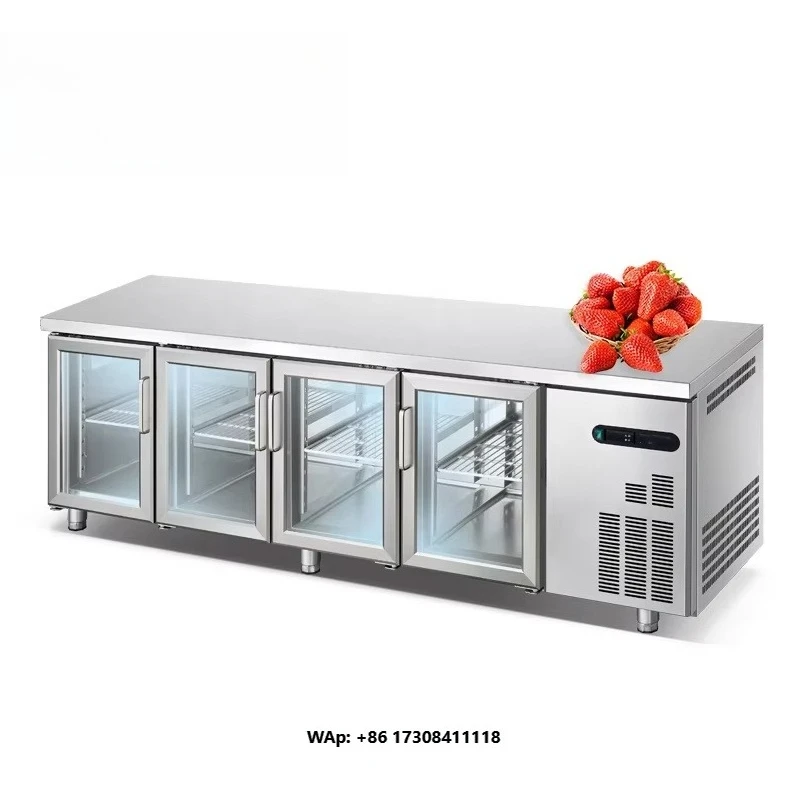2025 New Style Marble Undercounter Chiller Freezer Stainless Steel Glass Door Workbench Refrigerator with Wheel