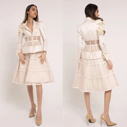 2024 New Flower Sequined Beading Ruched Prom Gowns A-line V-neck Knee Length Dresses