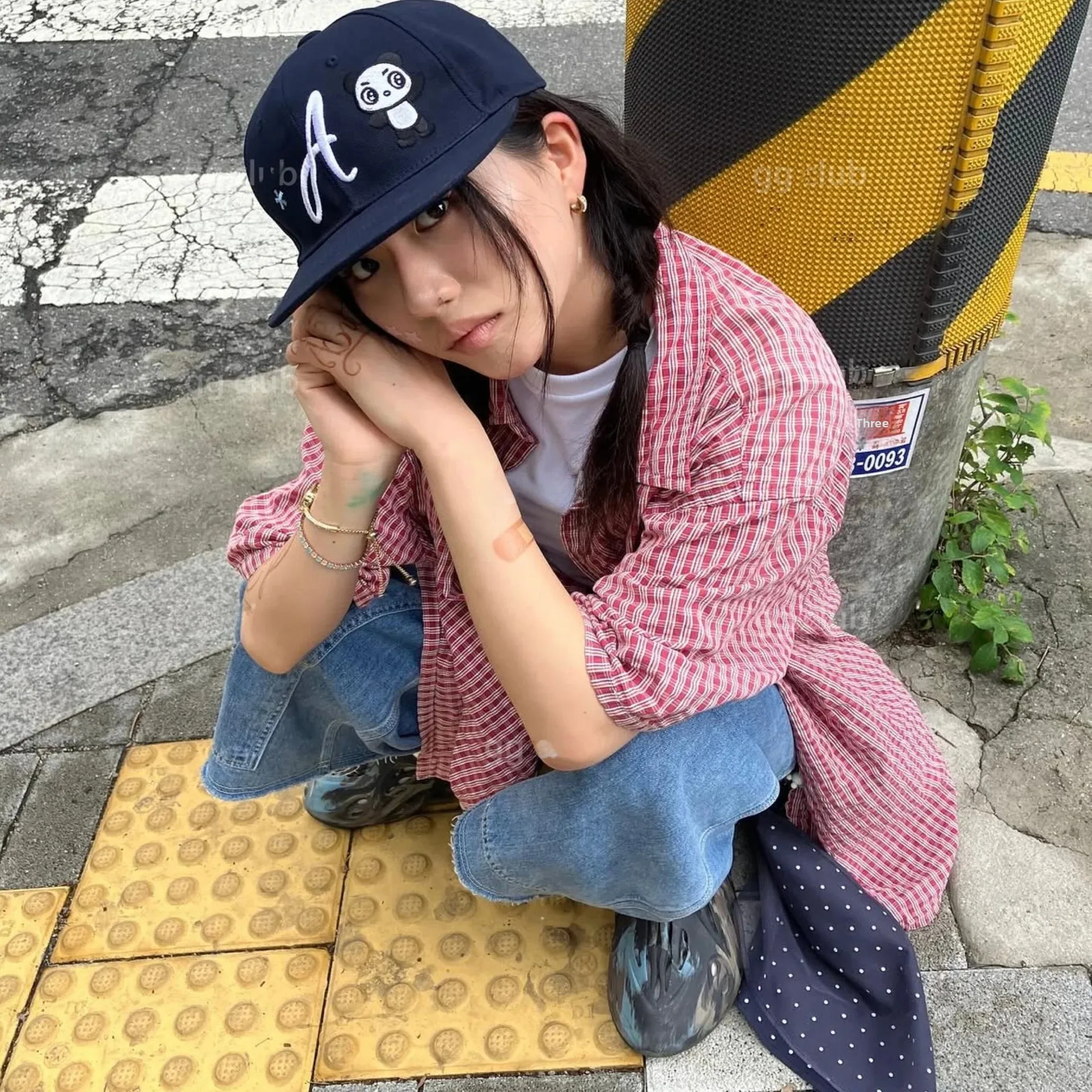 New V2025 Firework Panda Letter Atmosphere Embroidery Baseball Cap Flat Brim Hat Cotton Hip Hop Style for Youth Unisex
