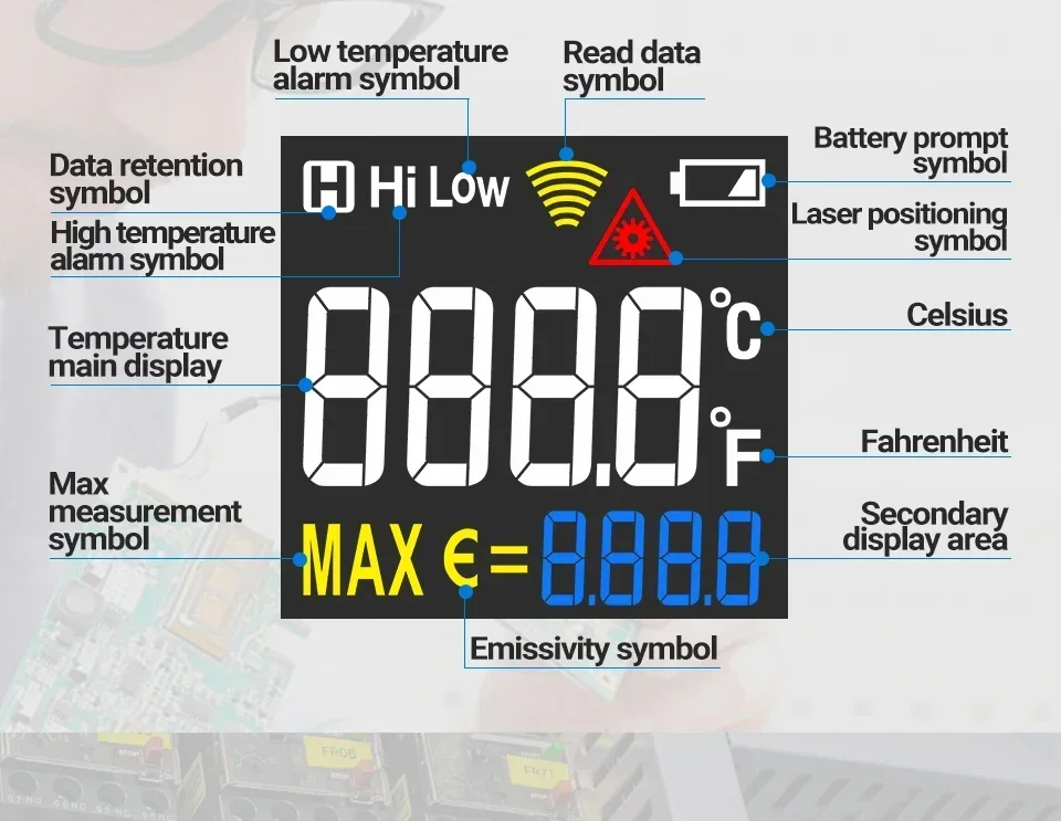 ANENG TH203 Digitales Infrarot-Thermometer -50~600°C ℃ Temperaturmessgerät, berührungsloses Pyrometer, Tester, IR-Hygrometer, Industriewerkzeug – Detail 12