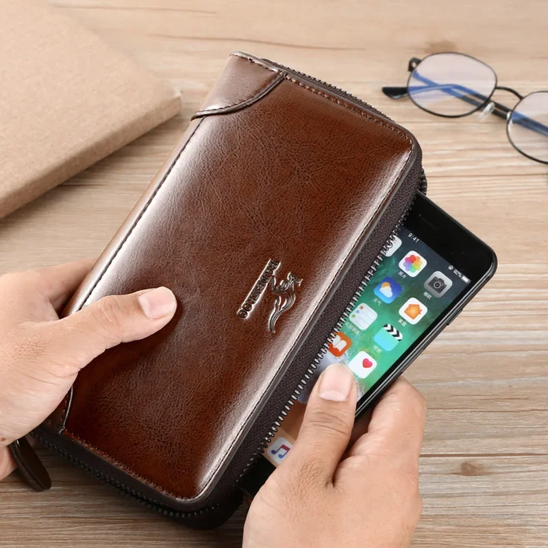 Hoge Kwaliteit Pu Lederen Portemonnee Heren Lange Rits Portemonnee Voor Mannen Rfid Blocking Business Clutch Tas Creditcard Houder Man Portemonnee