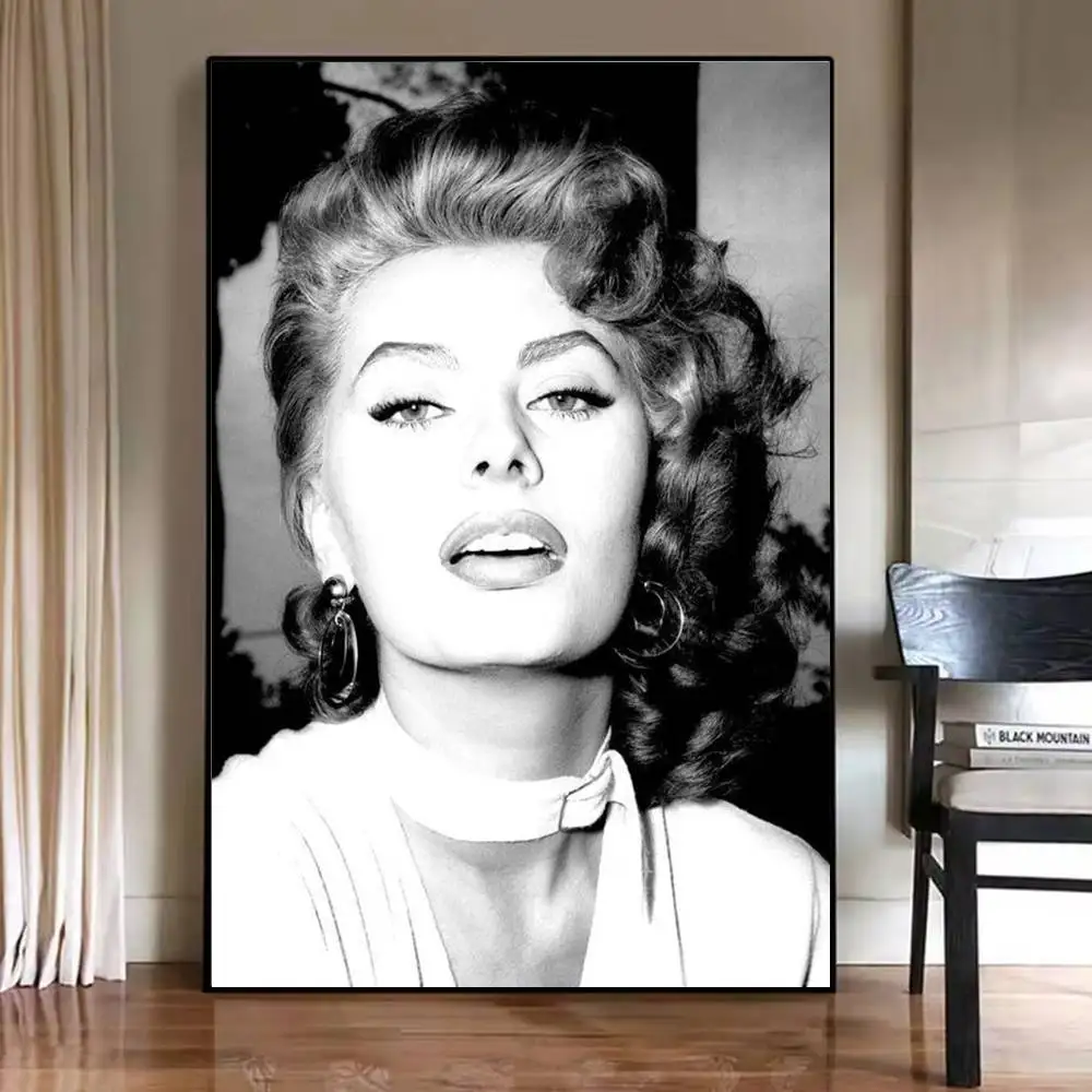 صوفيا لورين أبيض وأسود ملصق فني ذاتي اللصق مقاوم للماء ورقة ملصق مقهى بار غرفة جدار ديكور
