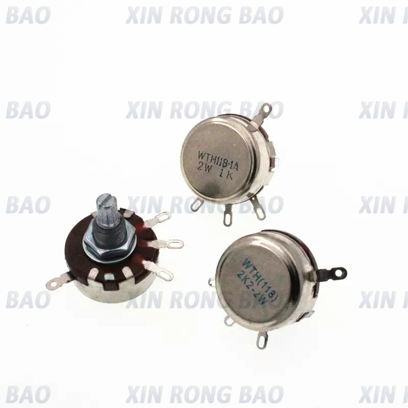 2PCS WTH118 2W 1A Potentiometer 1K 2.2K 4.7K 10K 22K 47K 100K 470K 1M WTH118-2W Round Shaft Carbon Rotary Taper Potentiometer