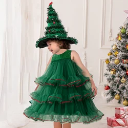 Fluffy Bow Green Christmas Girls Party Dresses Elegant Sequin Tulle Wedding Birthday Princess Dress Kids Bridemaid Prom Costumes