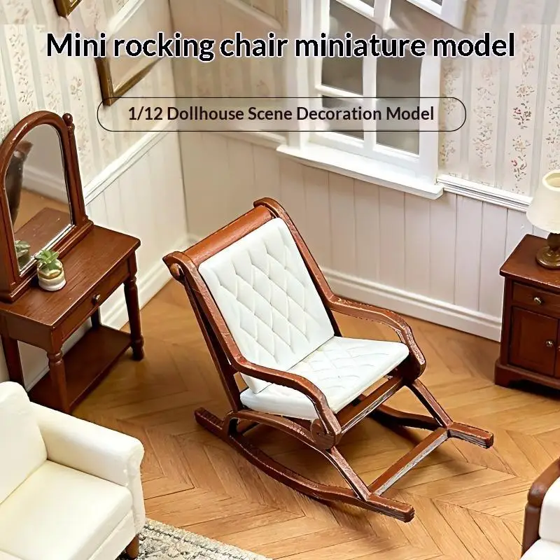 Miniature Rocking Chair Ornament 1/12 Dollhouse Recliner Model Dollhouse Furniture Decoration Micro Scene Photography Prop...