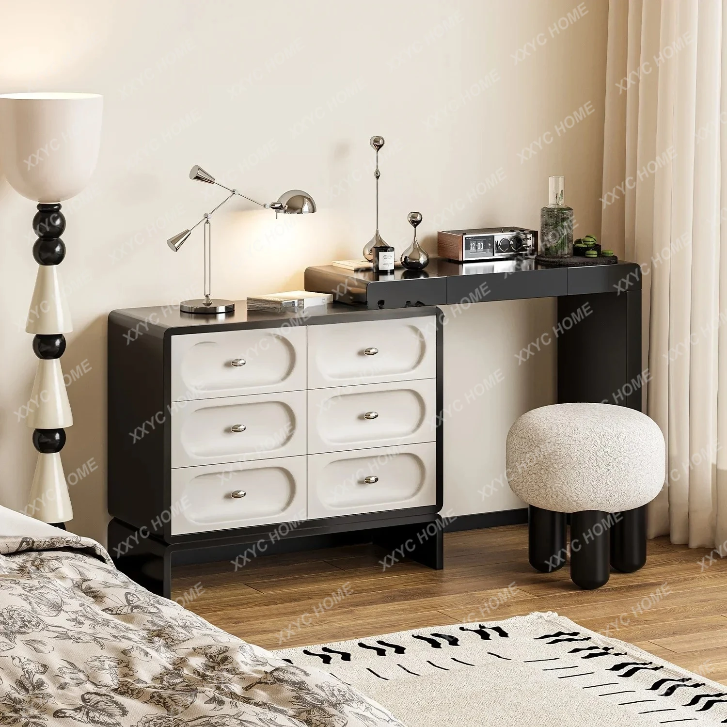 TT53French Cream Wind Six Chest Dresser Integrated Bedroom Light Luxury Premium Black And White Retro Dressing Table