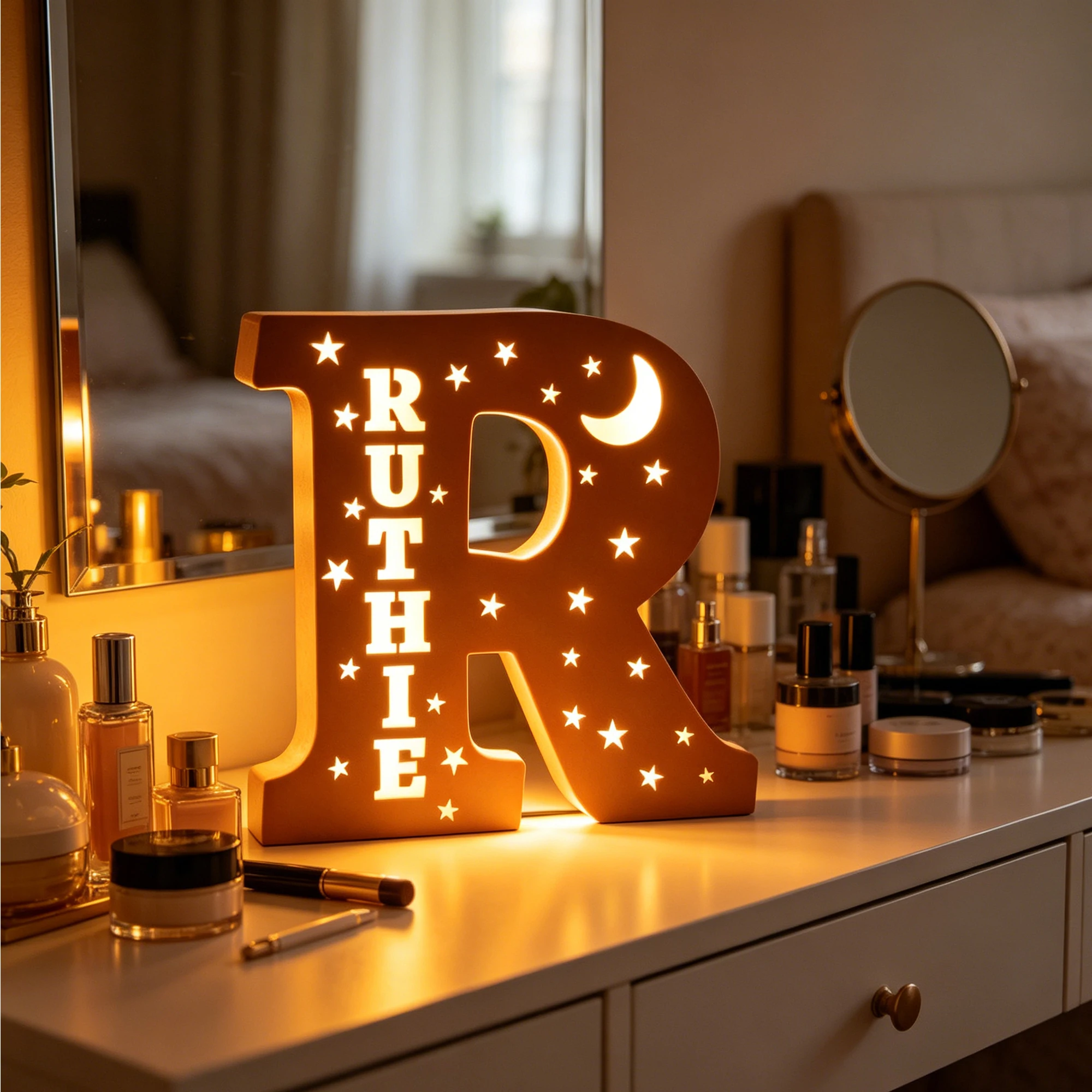 1Pc Custom USB Powered Wooden Alphaet Name Light Sign Ornament,Home Room Decor,Wedding Birthday Anniversary Graduation Gift