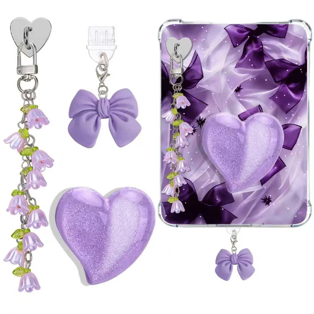 A Set Lily of The Valley Kindle Charms Set Cute Design Stand Function Tablet Stand Dust Plug Charm for Apple /Android Devices