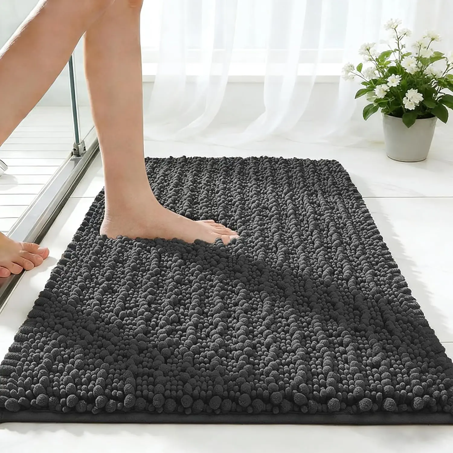 

Bathroom Rugs Dark Grey 36x24,Extra Soft Absorbent Chenille Bath Rugs,Thick Non-Slip Shaggy Bath Mat,Machine Washable Qu