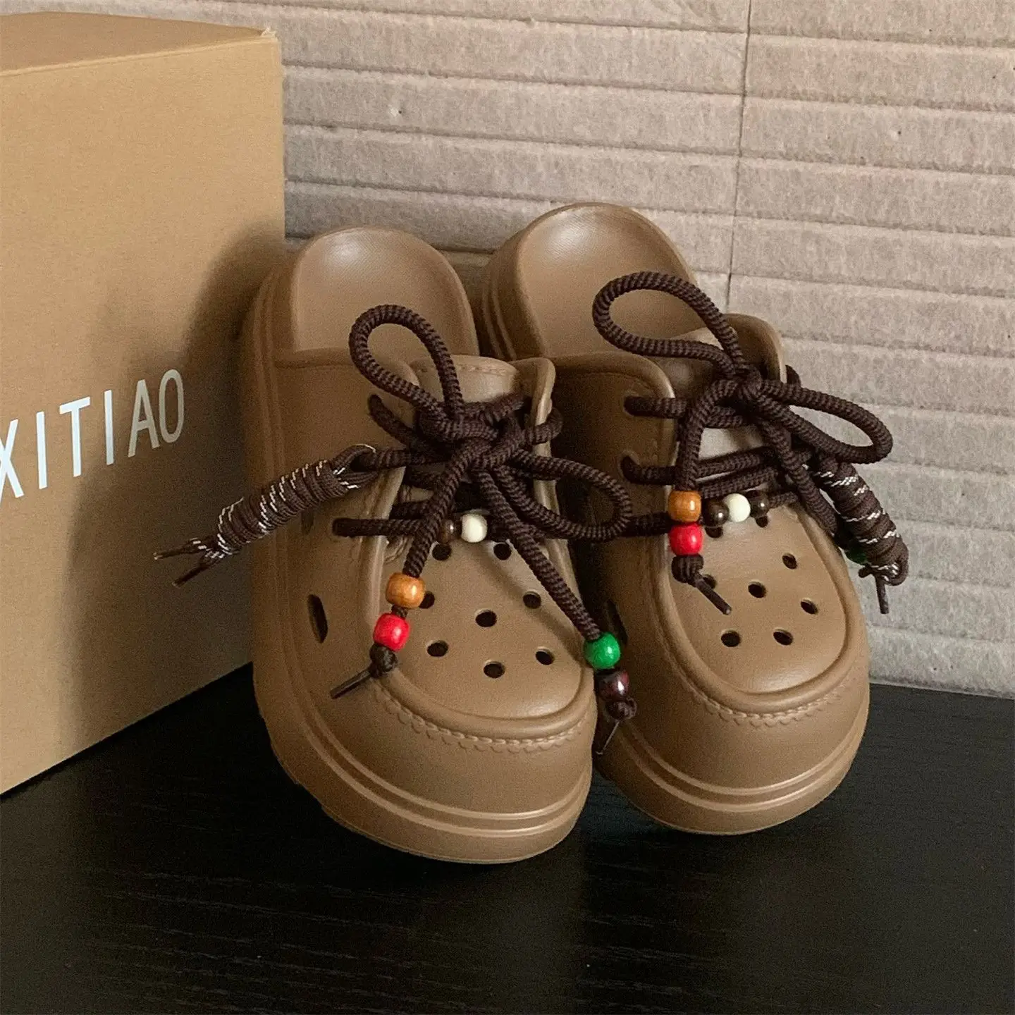 

Beaded Lace-Up Sandals Non-Slip Thick Sole Women's Versatile Casual Footwear Arch Support Openwork Anti-Slip Breathable 5cm