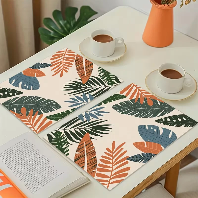 Boho Tropical Leaf Placemats Orange Green Monstera Palm Leaves Table Mats Retro Jungle Nordic Home Decor Table Placemat
