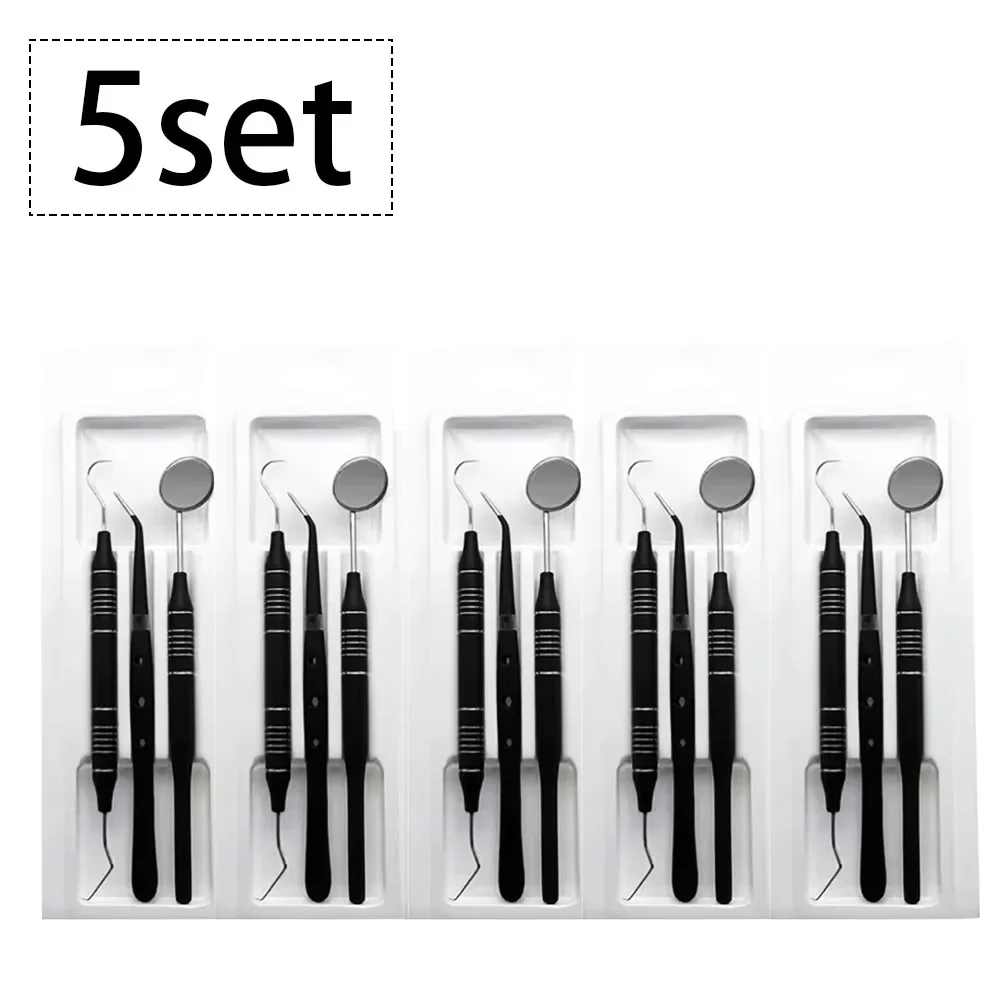 

3set/5set Dental Care Instruments Kit Mouth Mirror Tweezers Curve Probe for Teeth Cleaning and Oral Examination by Dentists