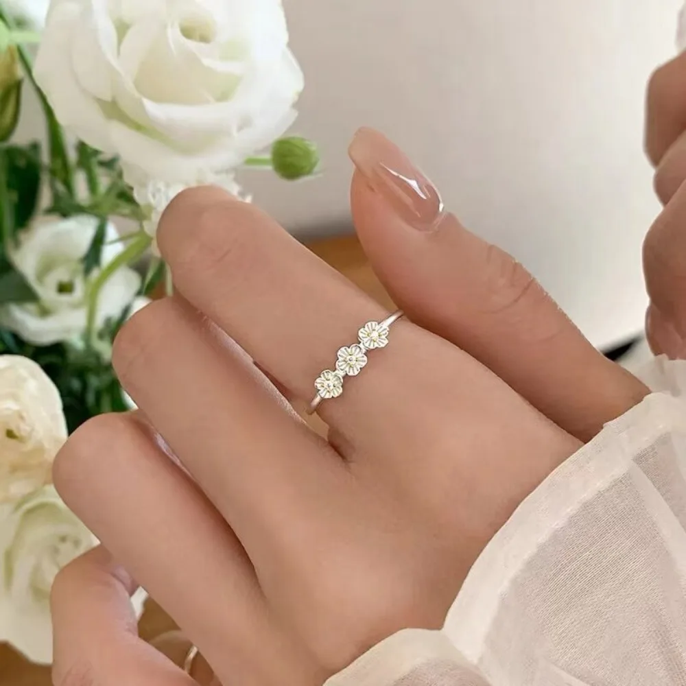 Exquisite Sweet 925 Sterling Silve Camellia Flower Gold Color Accent Adjustable Opening Rings for Women Romantic Finger Jewelry