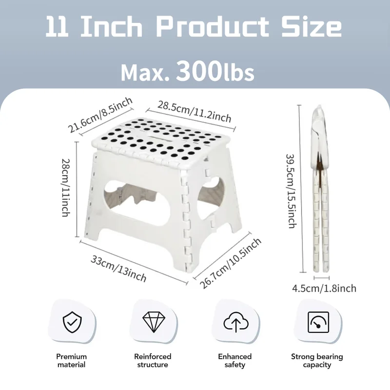 Compact 11" Folding Step Stool With Non-Slip Surface - Ideal For Kitchen, Camping & Picnics