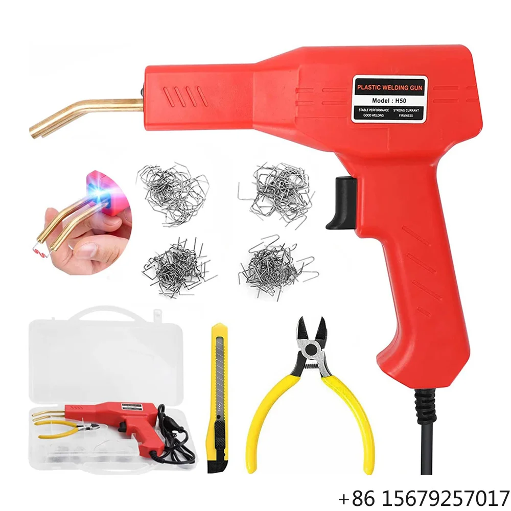 Red Hot Stapler 50W Welding Repairing Machine Welder Gun with Plier and Flat/Outside Corner/Inside Corner/Wave Staples