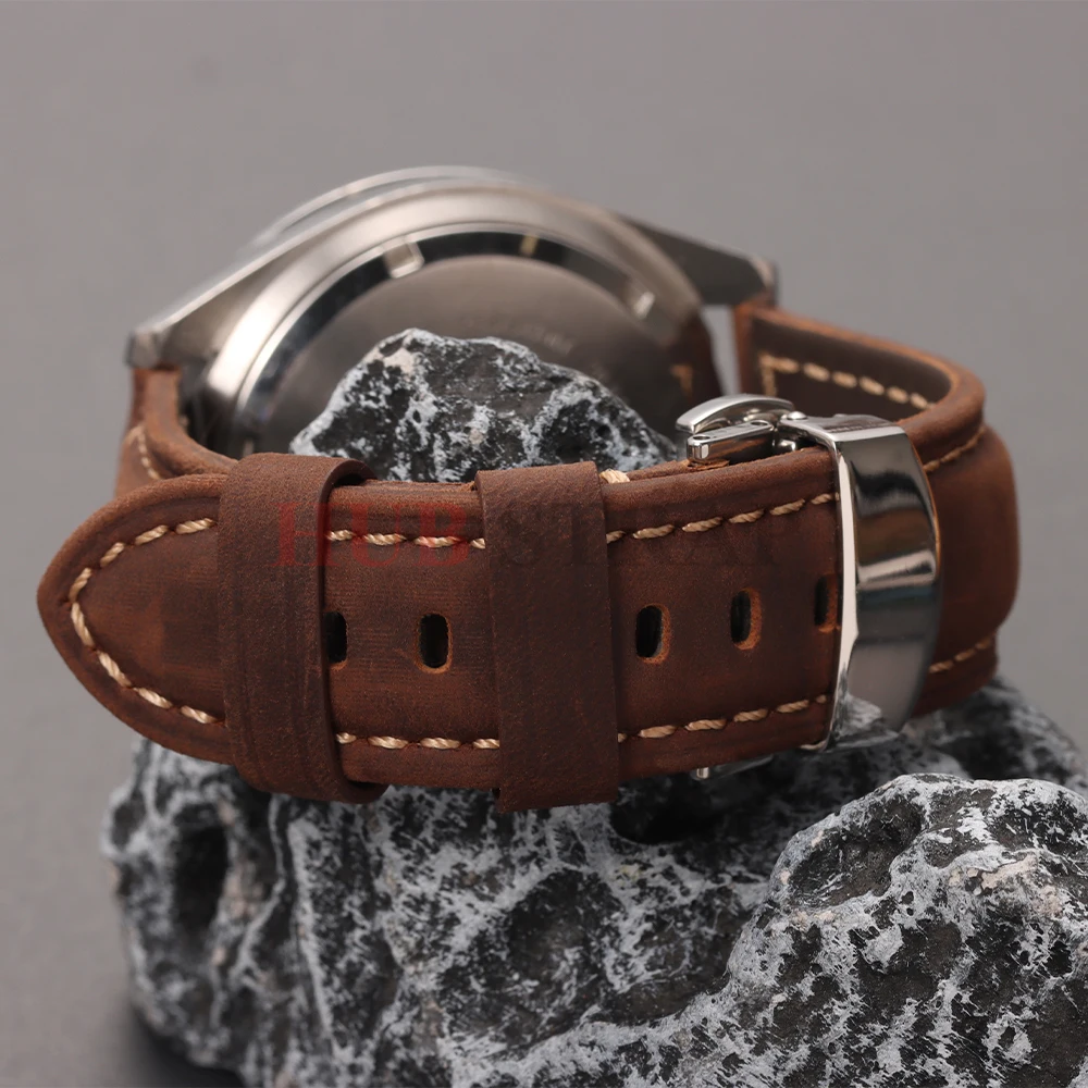 20mm 22mm 24mm 26mm 오메가 비즈니스 시계 밴드용 정품 송아지 가죽 시계 밴드 버터플라이 버클 스티칭 브라운 스트랩